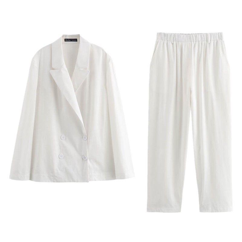 Fashion Style 2024 Summer New Arrival Women's Linen Ruched Suit Outwear Mid-Rise Straight-Leg Pants 3303287