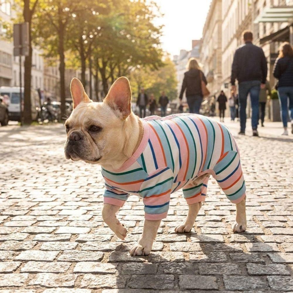 Elastic Colorful Striped Dog Jumpsuits Cotton Cat Pajamas Puppy Rompers Indoor Wear