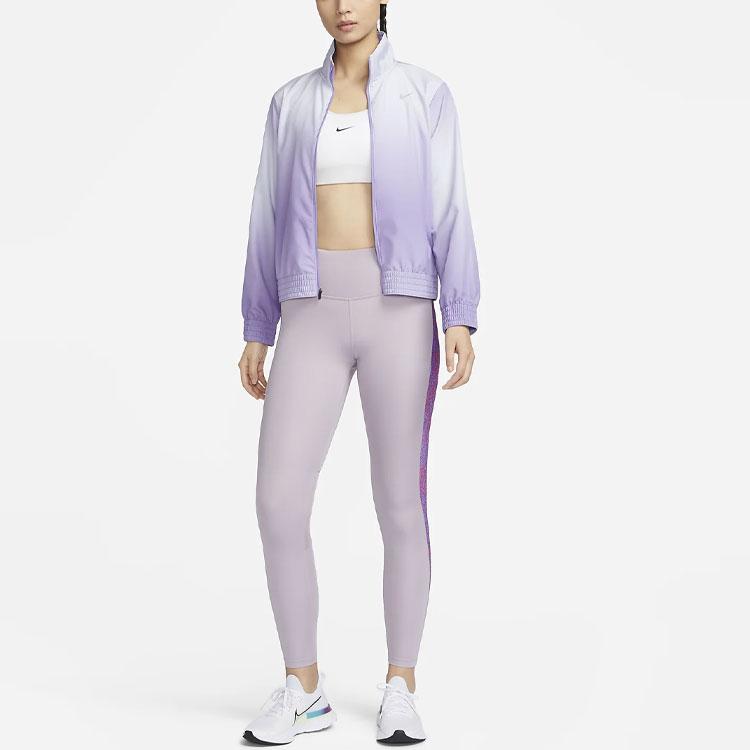 Nike Solid Color Brand Logo Zip Collar Pocket Jacket Women Jackets Purple DX1040-567