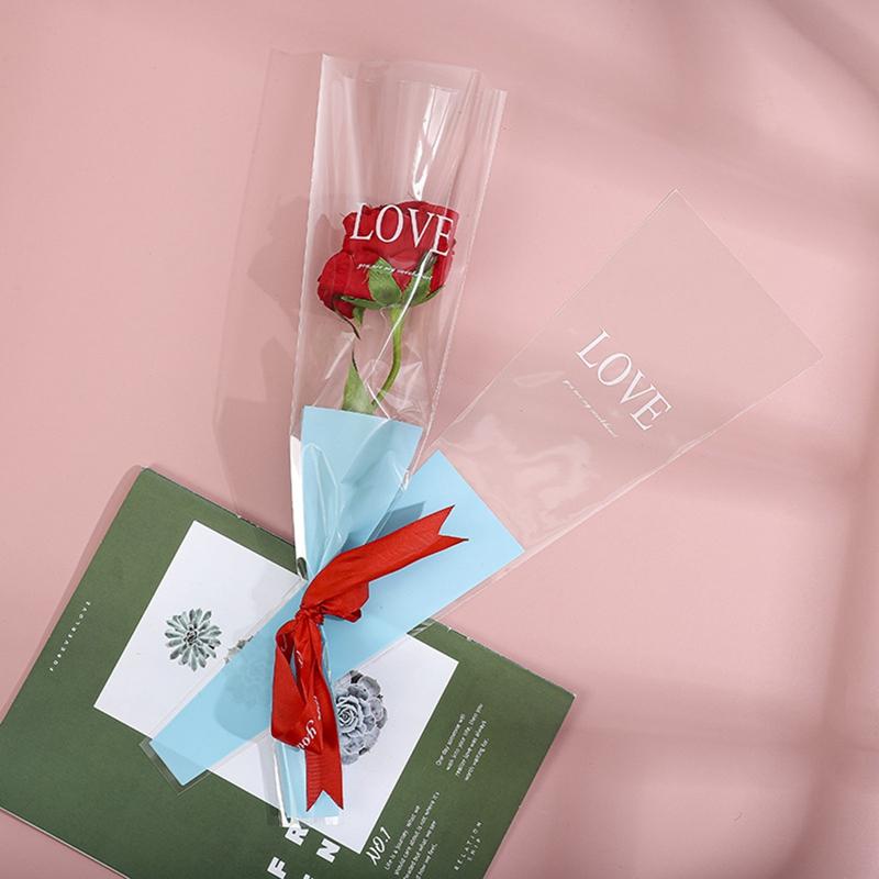 50 шт. 45 см флористические пластиковые пакеты для упаковки цветов одиночные пакеты для роз цветы упаковочная бумага мешок для роз на День святого Валентина