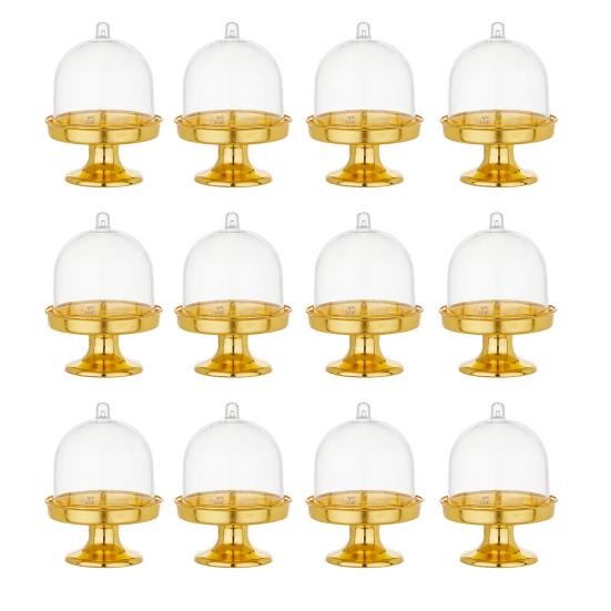 Мини-подставка для торта из пластика с купольной крышкой, прозрачная подставка для десертов и кексов, тарелка для шоколадных конфет, для дня рождения, праздника, детского душа, чаепития