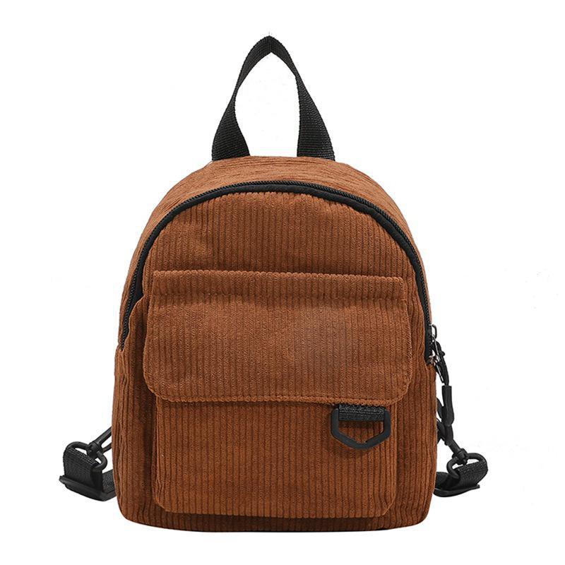 Fashion Women Mini Backpack Solid Color Corduroy Small Backpacks Simple Casual Student Bookbags Traveling Backpacks