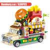 City Friends Ice Cream Truck Street View Dining Car Mini Building Blocks Food Snacks Shop Model Bricks Toys For Children Girls