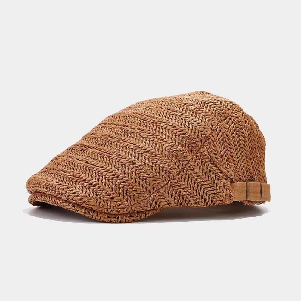 Flat Straw Beret Vacation Painter Beret Breathable Straw Newsboy Cap Unisex