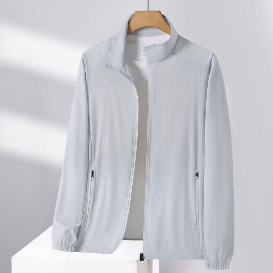 Мужская и женская солнцезащитная куртка с воротником-стойкой и длинным рукавом, однотонная застежка-молния, солнцезащитная одежда из ледяного шелка