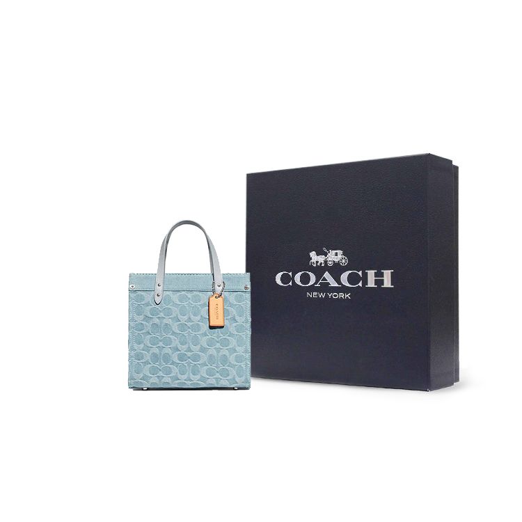 Coach Field 22 Solid Color Zipper Classic Monogram Fabric Tote Bag Women tote Blue CJ853-LHPBU