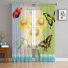 Flower Sunflower Butterfly Postmark Sheer Curtains for Living Room Decoration Window Curtains Kitchen Tulle Voile Curtains