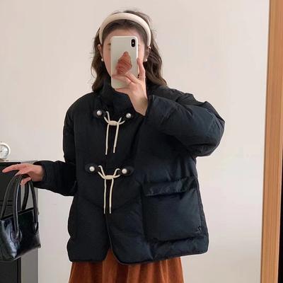 Короткий пуховик в стиле сяосянфэн, женский, зимний, новый, милый, со стойкой, темпераментный, с перламутровой роговой пуговицей, теплая куртка