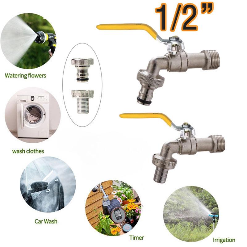 Garden Home Faucet Adapter Metal Tap 1/2'' IBC Water Tank Connector 2-Way 1-Way Irrigation Joint Replacement Fitting Ball Valve