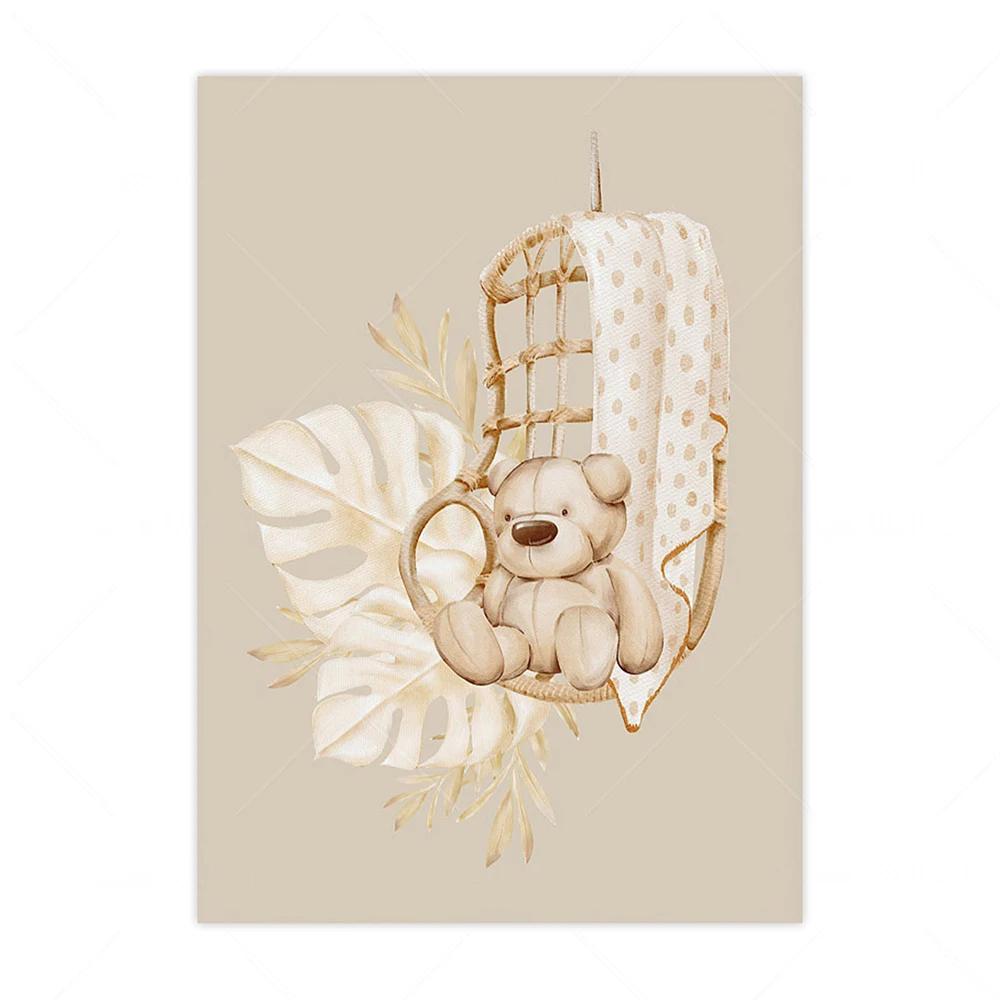 Монстера Медведь Слон Жираф Радуга Настенное Искусство Скандинавские Плакаты Картины На Холсте И Принты Детские Настенные Картины Декор Детской Комнаты
