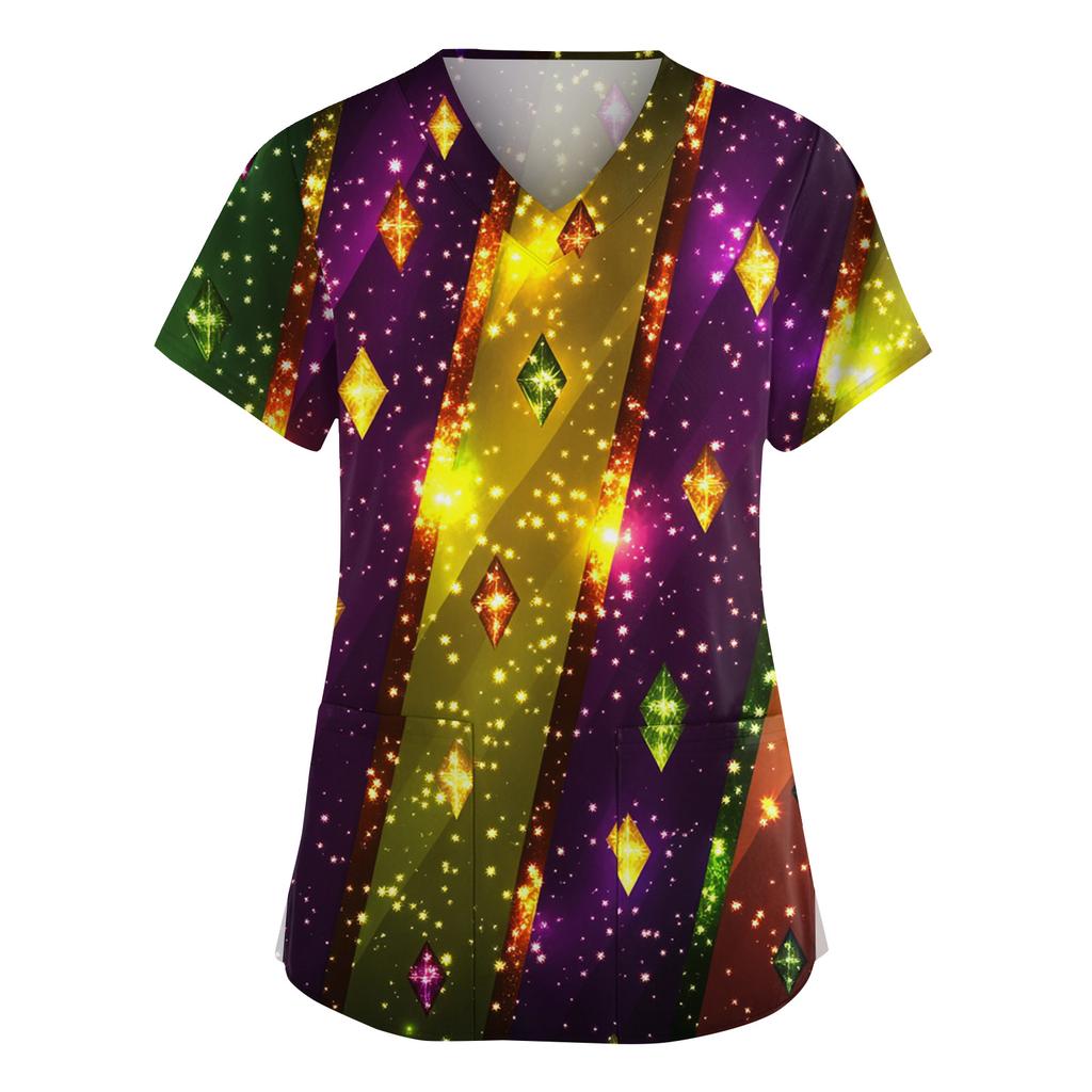 Женская мода V-образный вырез короткий рукав комбинезон с карманами принт топы одежда