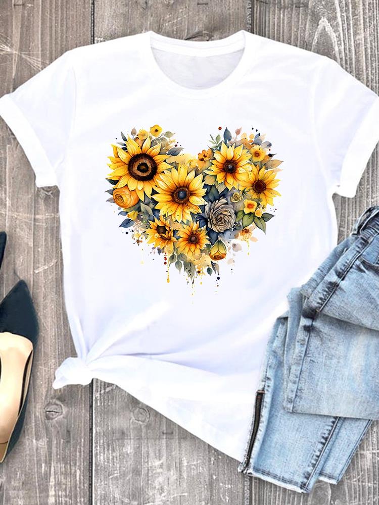 (Азиатский размер) Женская милая цветочная симпатичная футболка 90-х годов с коротким рукавом, модный принт, женские графические футболки, футболка, верхняя одежда