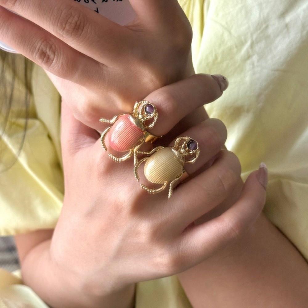 Macaron Color Beetle Opening Ring Punk Style Enamel Beetle Ring Sweet Retro Insect Ring Decoration