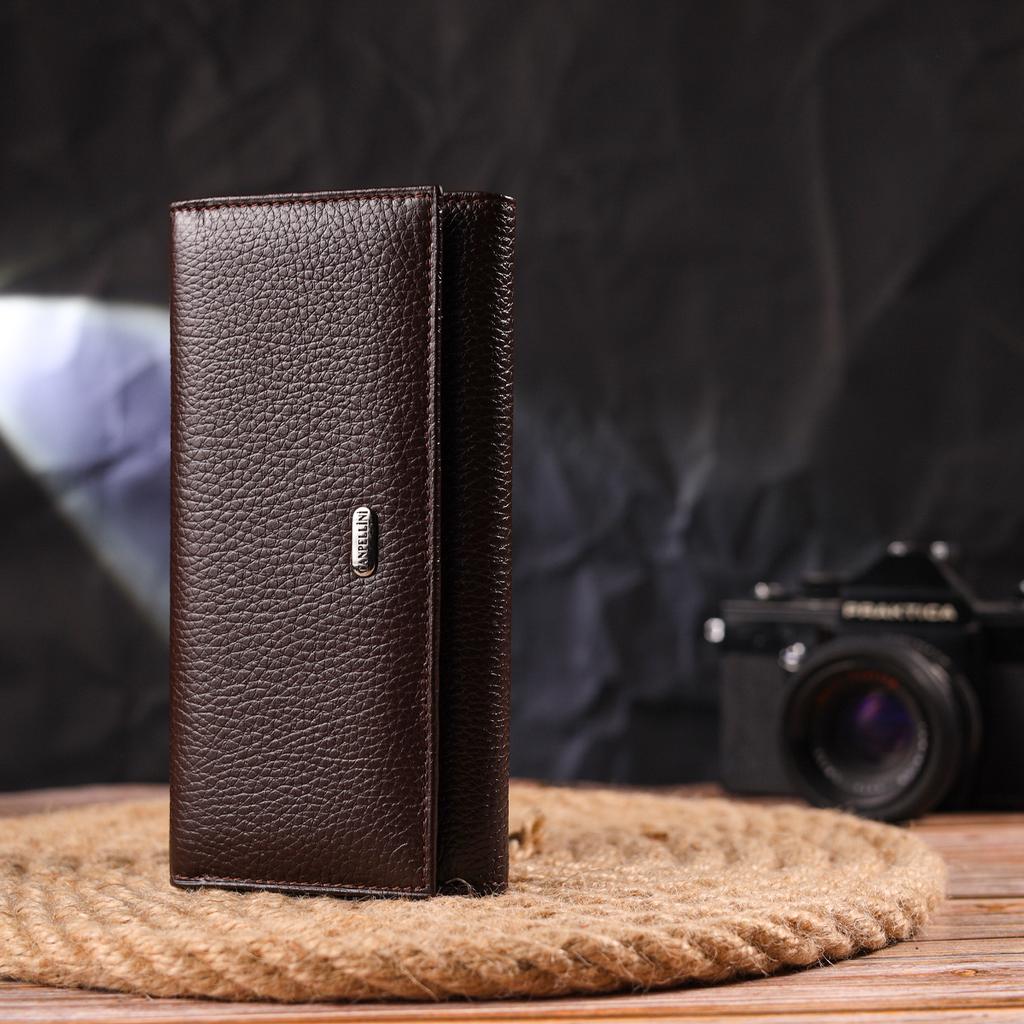 Женский удобный кошелек из натуральной зернистой кожи CANPELLINI Wallet 21654 Коричневый