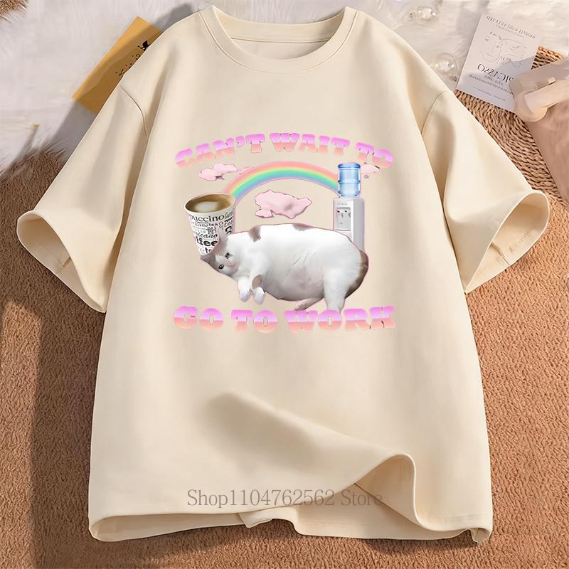 Summer Cant Wait To Go To Work Funny Cat Print Tshirt Women Funny Meme Fashion Streetwear ONeck Short Sleeve Tops Tshirts