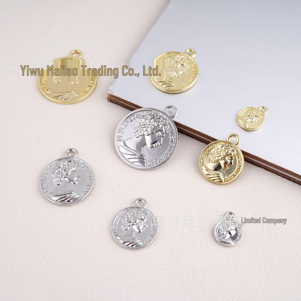 European American Style Zinc Alloy Earrings & Necklace: Beautiful Woman Head Coin Pendant for DIY Jewelry Crafting