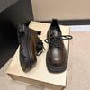 Маленькие кожаные туфли женские осенние на шнуровке ретро-стопа с маленькими людьми на толстой подошве черные туфли Le Fu