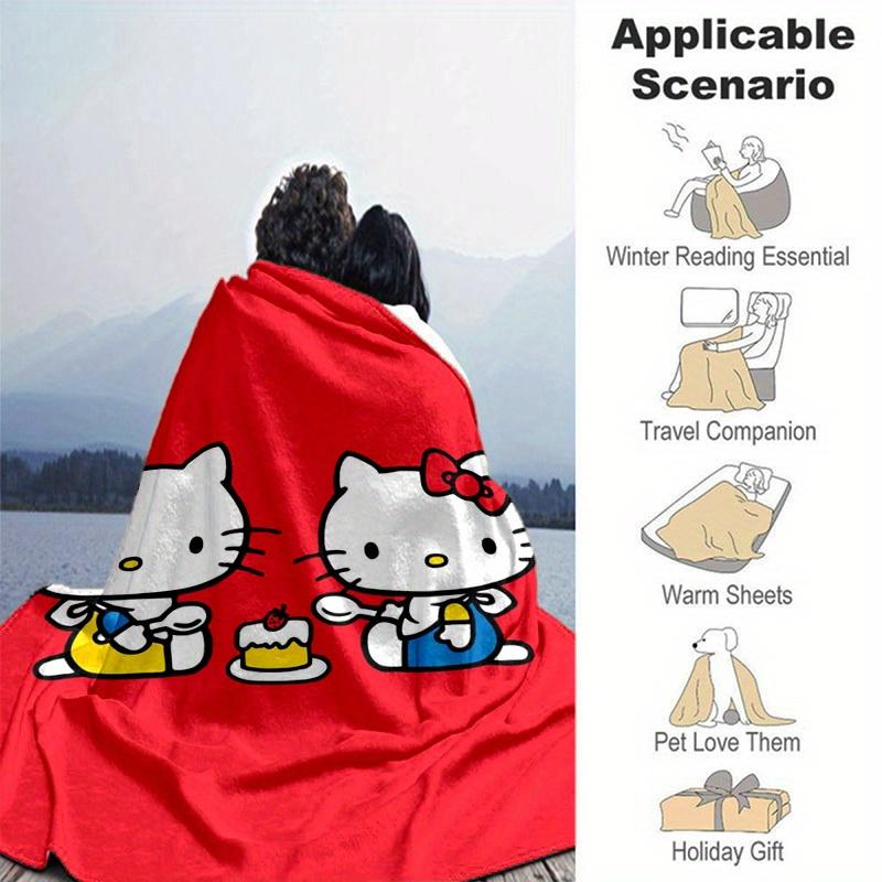 1pc. Hello Kitty Plush Blanket - Cute Cartoon Design for Home, Office, Outdoor Use, Gift Idea, Suitable for Al