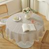Round Tablecloth Cotton Linen Embroidered Tassel Decorative Table Cover Dining Room