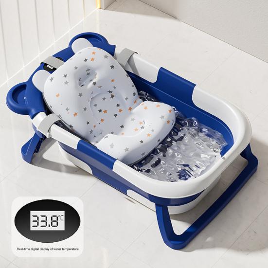 2 шт./комплект складная детская ванночка с термометром мягкая подушка складная конструкция визуальный датчик температуры детская ванночка