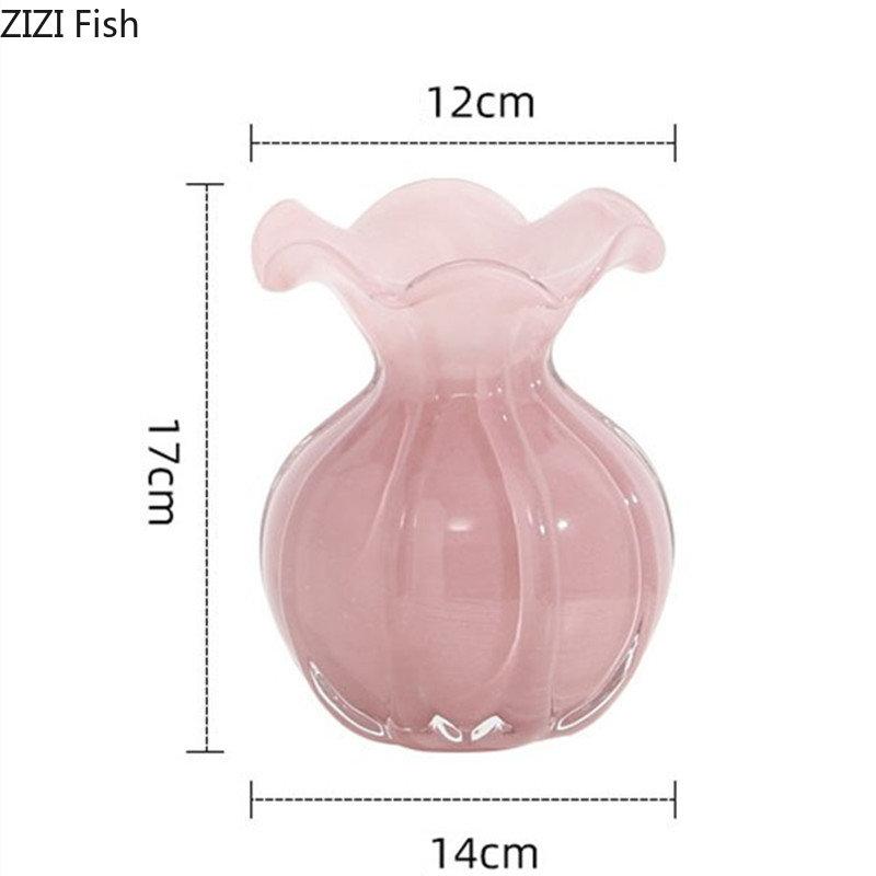 BRLight Luxury Pink Glass Vase Table Hydroponic Vase Crafts Living Room Decoration Flower Arrangement Holiday Gift Home DecorationEY