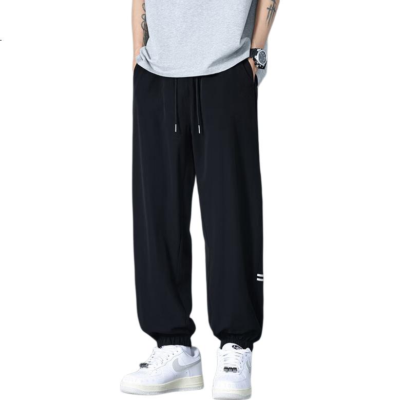Foss Phil Men's Casual Pants, Summer Ice Silk Thin Style, Elastic Ankle, Loose Wide-Leg Versatile Sports Trousers, 29093 Black, 3XL