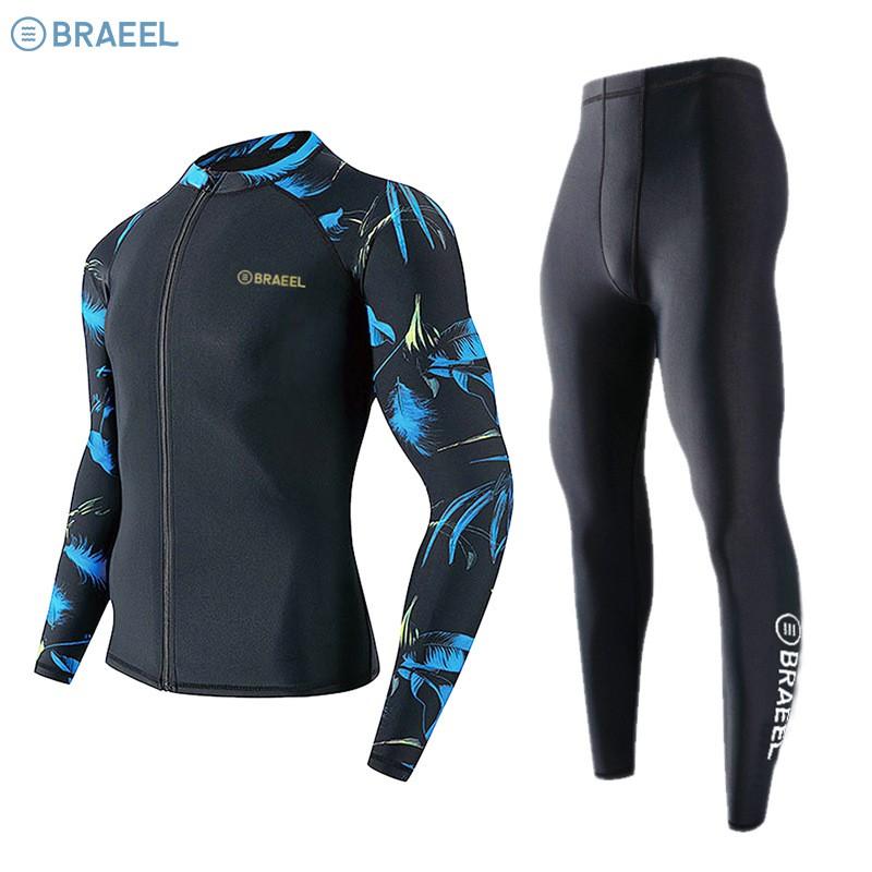 UV Protection Rash Guard Set Men - Long Sleeve Top Full-Length Pants Quick-Dry Nylon Swimwear Snorkeling Surfing