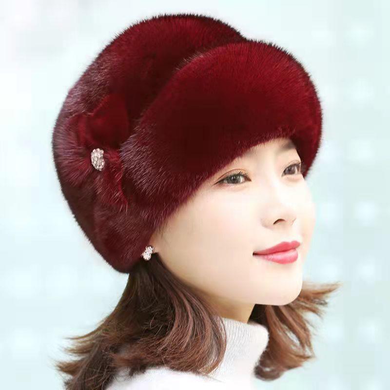 New Mother Hat Women's Winter Imitation Mink Hair Fashion Leather Thermal Hat Middle-aged and Elderly Fur Headband Hat Outflow