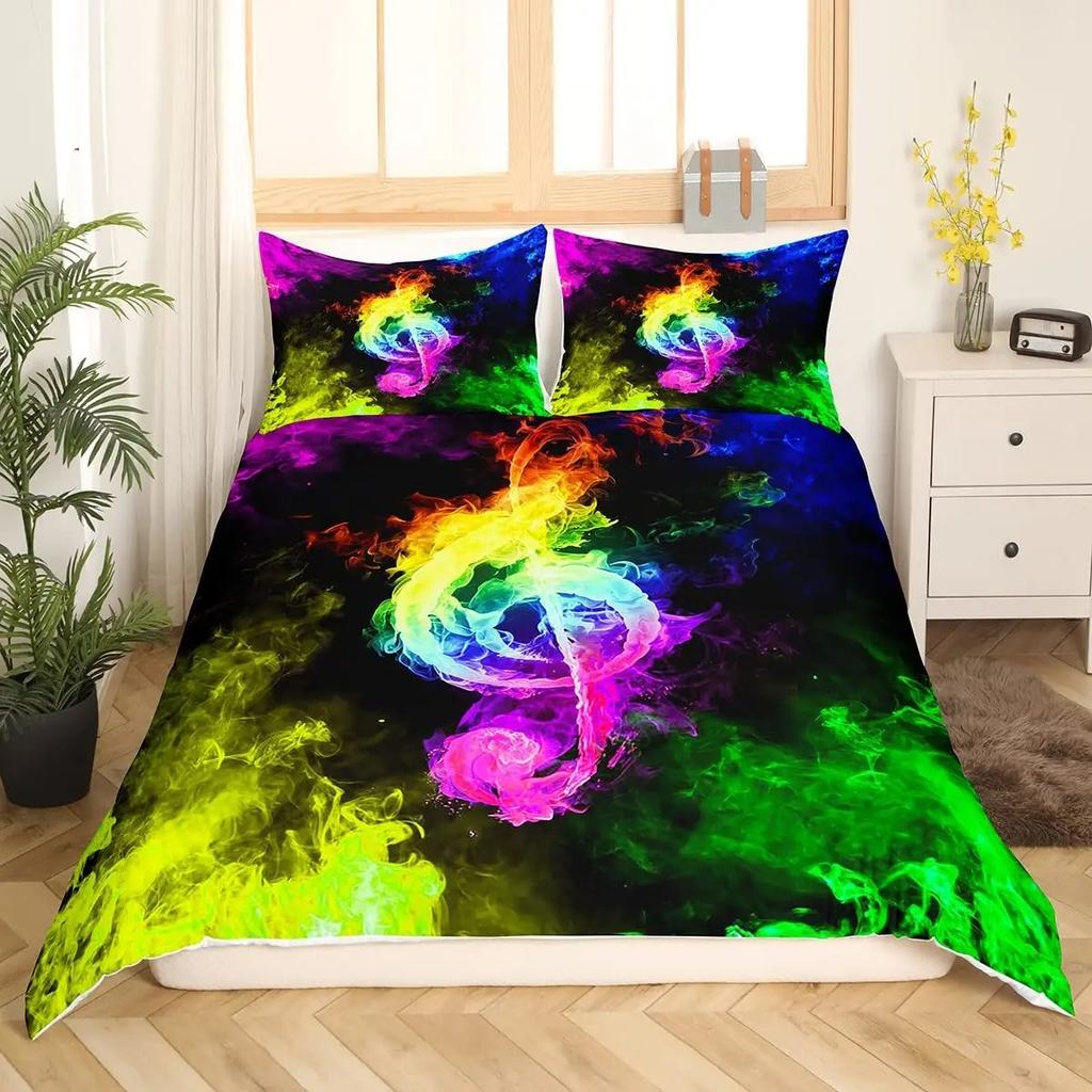 Music Guitar Duvet Cover King Queen Black White and Grey Graffiti Bedding Set Musical Notes Comforter Cover Musical Quilt Cover