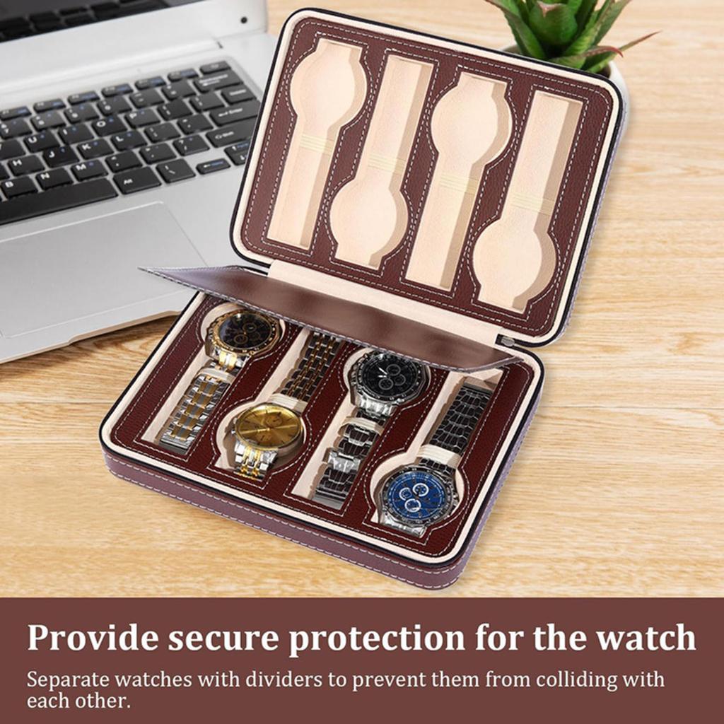 Slots Embedded Portable Travel Storage Bag For Watch/Daily Necessities Storage Box Leather Zipper Watch Box