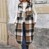 Sleeveless Turn Down Collar Plaid Mid Length Women S Vest