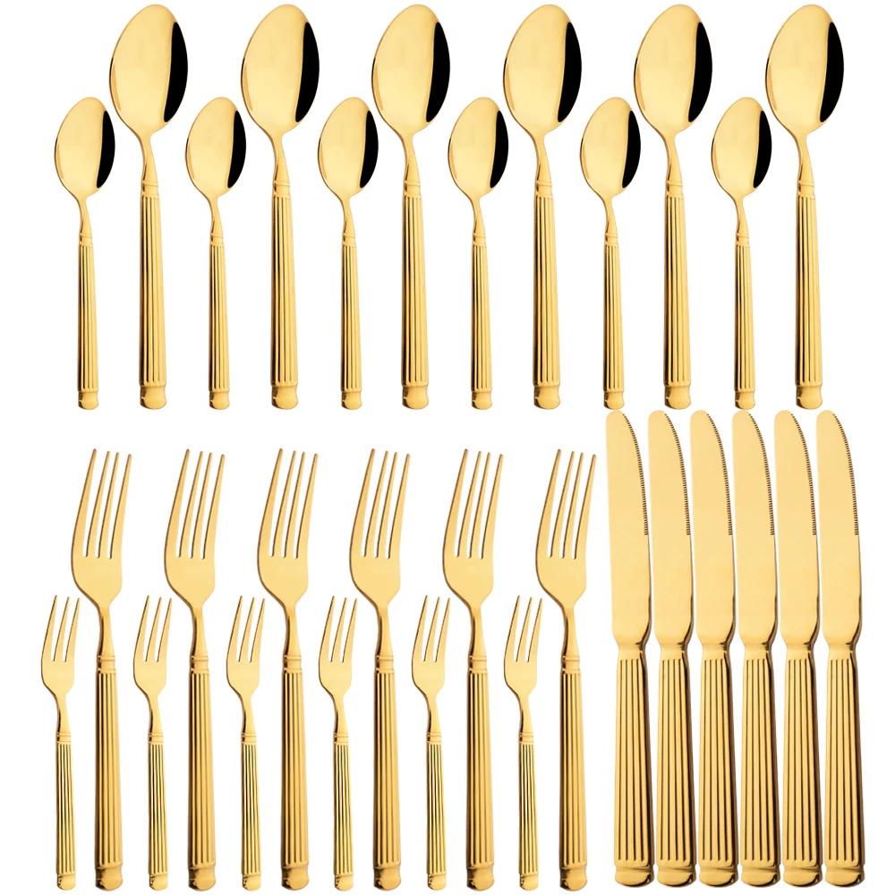 Серебряный набор столовых приборов из 30 предметов из нержавеющей стали, нож для еды, вилка для фруктов, чайная ложка, набор столовых приборов для кухни, набор столовых приборов