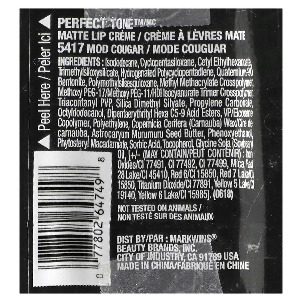 Black Radiance, Perfect Tone, матовый крем для губ, 5417 Mode Cougar, 0,17 жидких унций (5,1 мл)