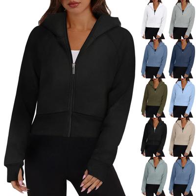 Женская модная повседневная однотонная толстовка с капюшоном и молнией, с длинными рукавами