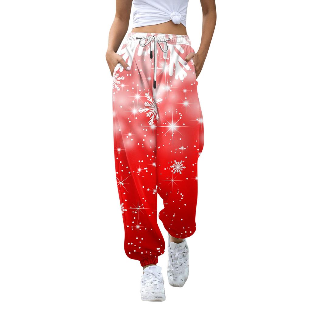 Women's Casual Fashion Christmas Printed Casual Sweatpants Elastic Waist Drawstring Pants