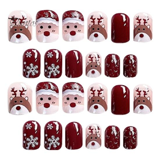 24 шт., рождественские милые короткие маникюрные стильные съемные тонкие накладные ногти, тонкие легкие накладные ногти