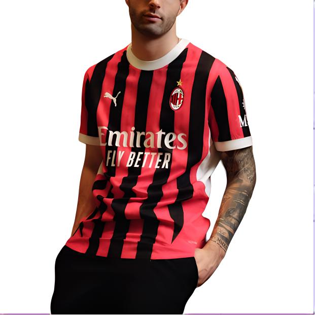 Puma AC Milan Series SS24 Цветной блок Удобный модный круглый вырез с коротким рукавом Футбольный трикотаж Мужские топы Красный 774949-01