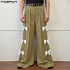 Men High Zip-up Waist Bow Knot Casual Wide Legs Pants Trousers