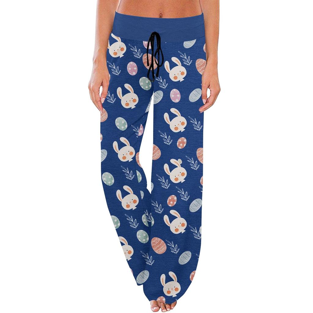 Женские удобные пижамные брюки с пасхальным принтом и маленькими карманами, широкие брюки с завязками