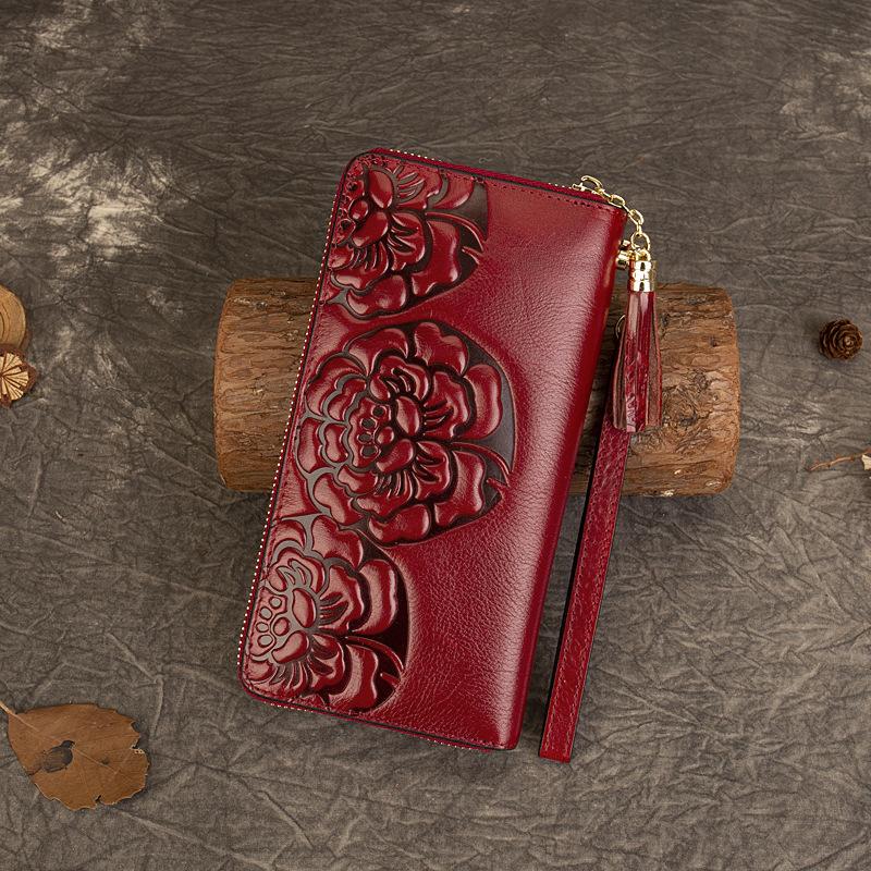 Purse Women's Spring Vintage Clutch Bag Multi-functional Embosed Money Clip for Women