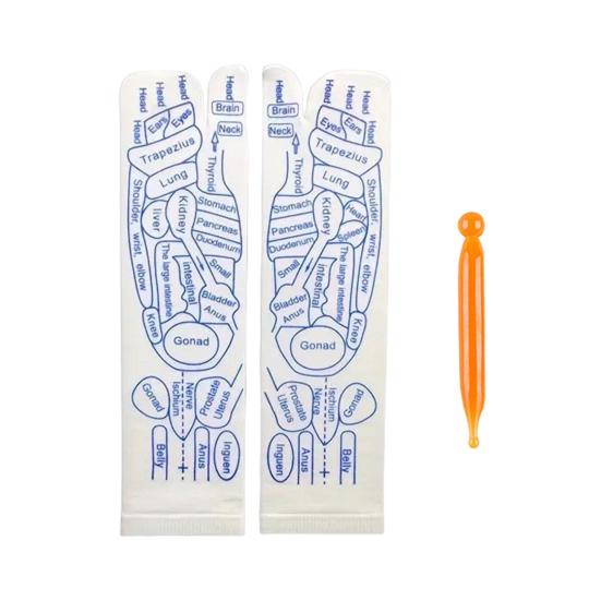 1 Set Massage Mid-calf Socks with Massage Stick Serenity Steps Legible Foot Acupuncture Point Printed Elastic Massage To Promote Circulation Beginner