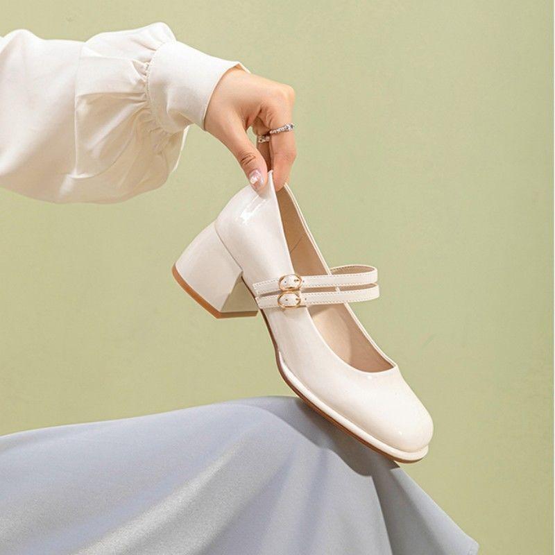 Модные весенне-летние новые ретро туфли на среднем толстом каблуке, модные, универсальные, повседневные, простые женские туфли на высоком каблуке