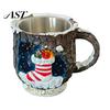 Elk Christmas Tableware Theme Mug with Stainless Steel Liner, 3D Relief Hand Creative Holiday Gifts Painted Resin Coffee Cup, Decorative Drinkware for
