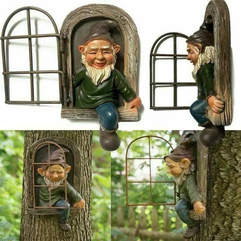 New Personalized Garden Elf Statue Courtyard Porch Creative Decoration Naughty Dwarf Window Opening Home Outdoor Decoration LS
