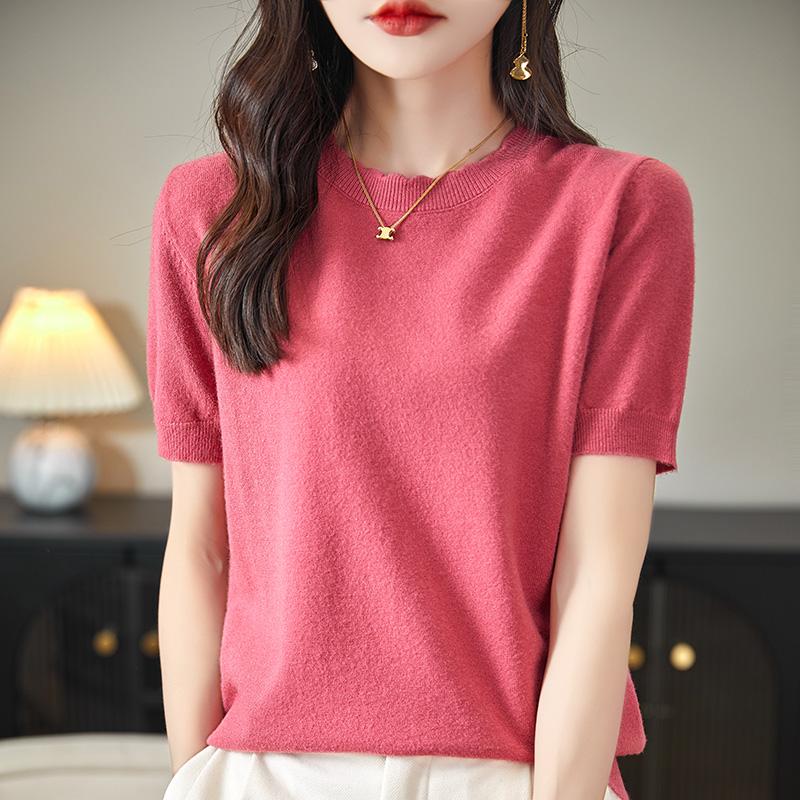 Женская вязаная футболка MODERN NEW SAGA, летняя вязаная рубашка, футболки с короткими рукавами, пуловер с круглым вырезом, вязаные топы