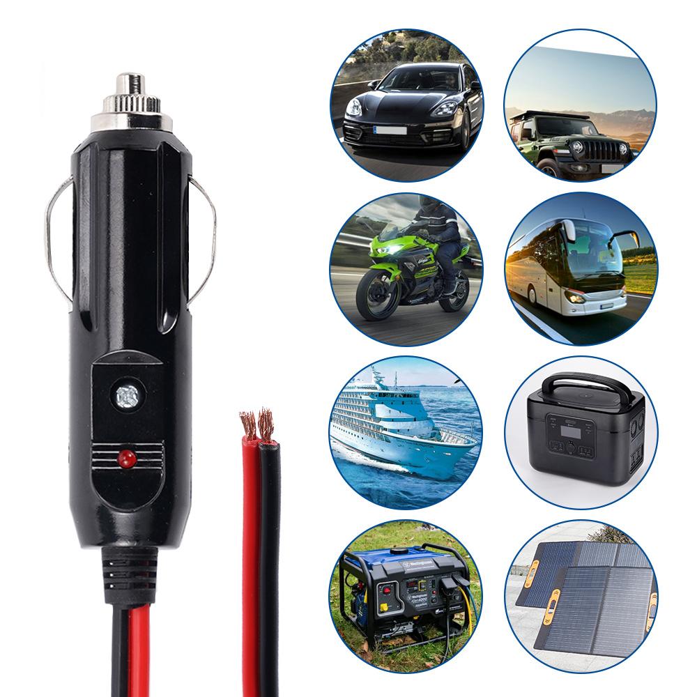 12V 24V Car Universal Cigarette Lighter Plug 20A Socket Plug Connector 16AWG PVC Coarse Copper Wire High Power With LED Light