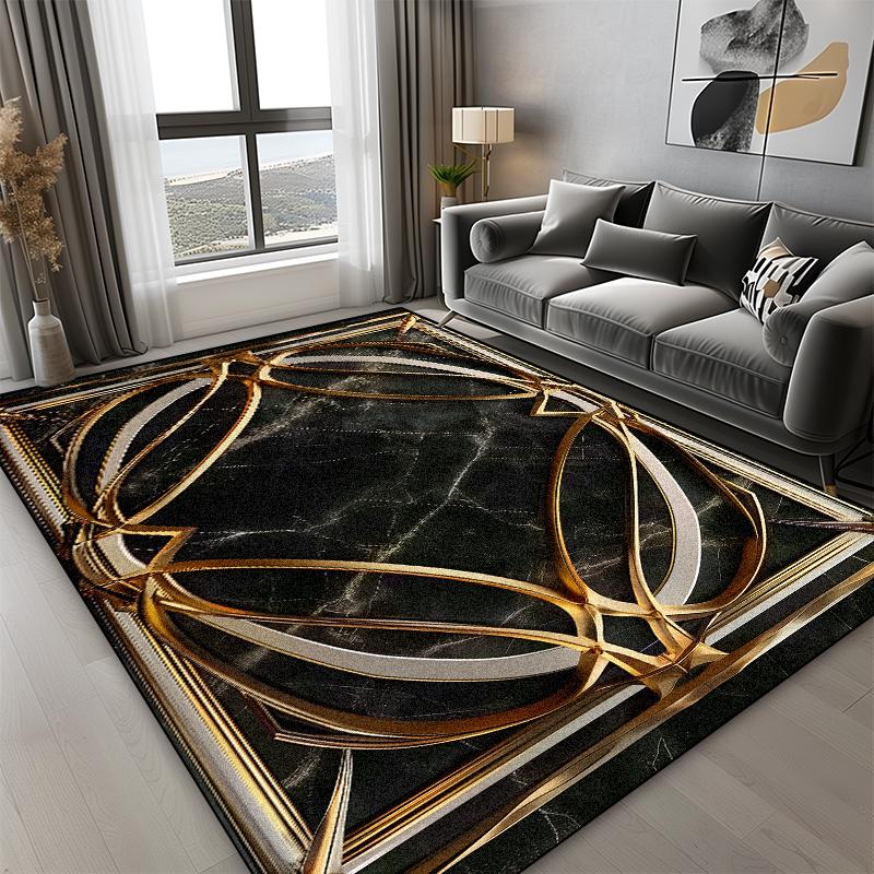 Boho Style Luxury Black Gold Carpets Living Room Bedroom Decoration High-grade Sofa Large Rugs Lounge Coffee Tables Mats Flannel