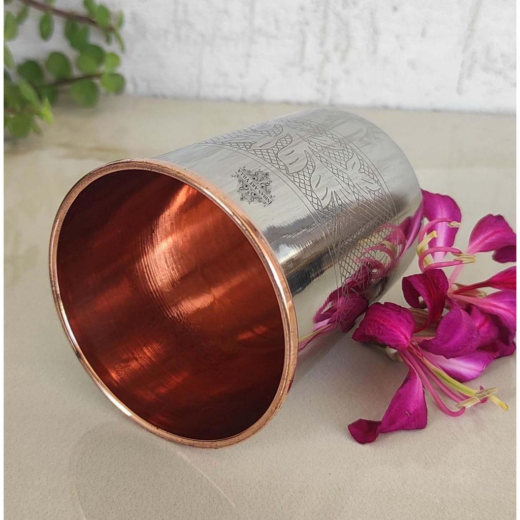 Steel and Copper Glass Tumbler, Drinkware, 250 ML Each, Set of 4