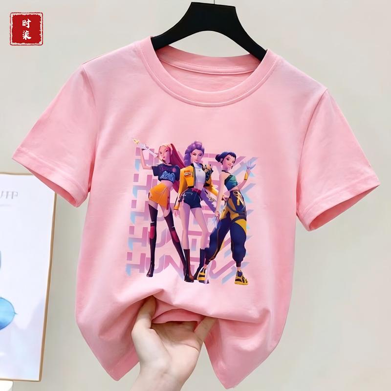 Childrens Kpop Demon Hunter Tshirt girls shortsleeved Tshirt childrens Saja Tshirt childrens casual clothing