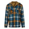 Men's Quilted Lined Button Down Plaid Shirt Add Velvet To Keep Warm Jacket With Hood